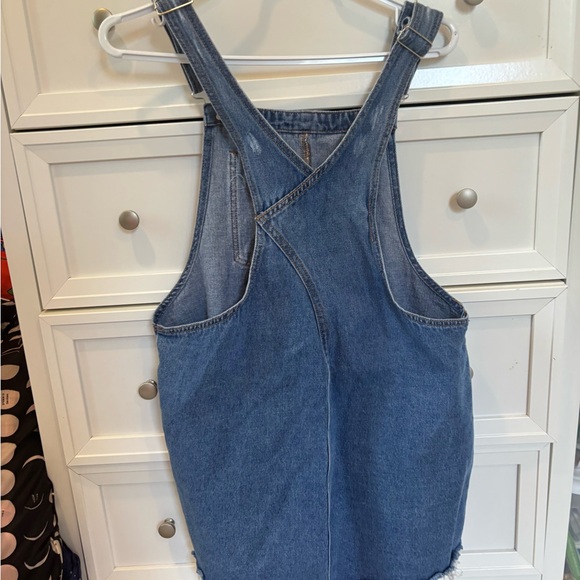 Ardene Blue Denim Distressed Overalls Dress - Picture 7 of 8